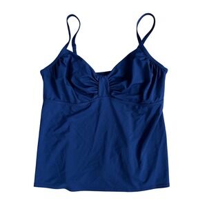 Lands End Navy Blue Ruched Tankini Top Swimwear Size 18 Resort Wear underwire